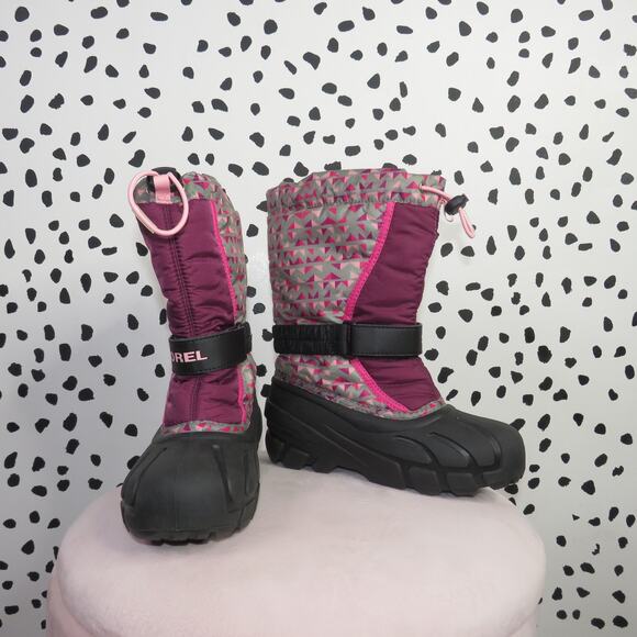 Sorel Pink Geometric Print Flurry Girls Winter Snow Boots